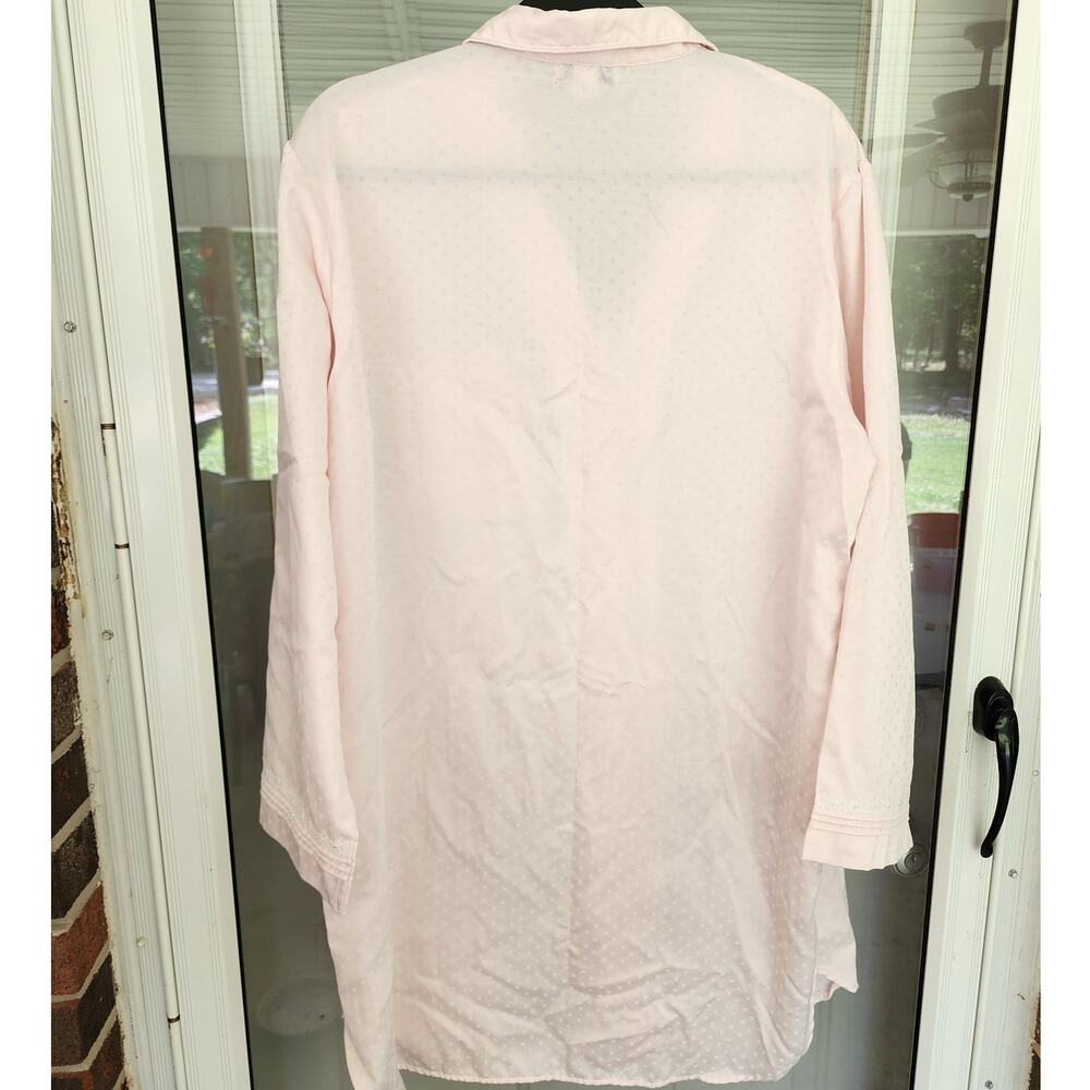 Miss Elaine Women L Long-Sleeve Pink Button Satin Flannel Embroidered Nightshirt - Picture 2 of 8
